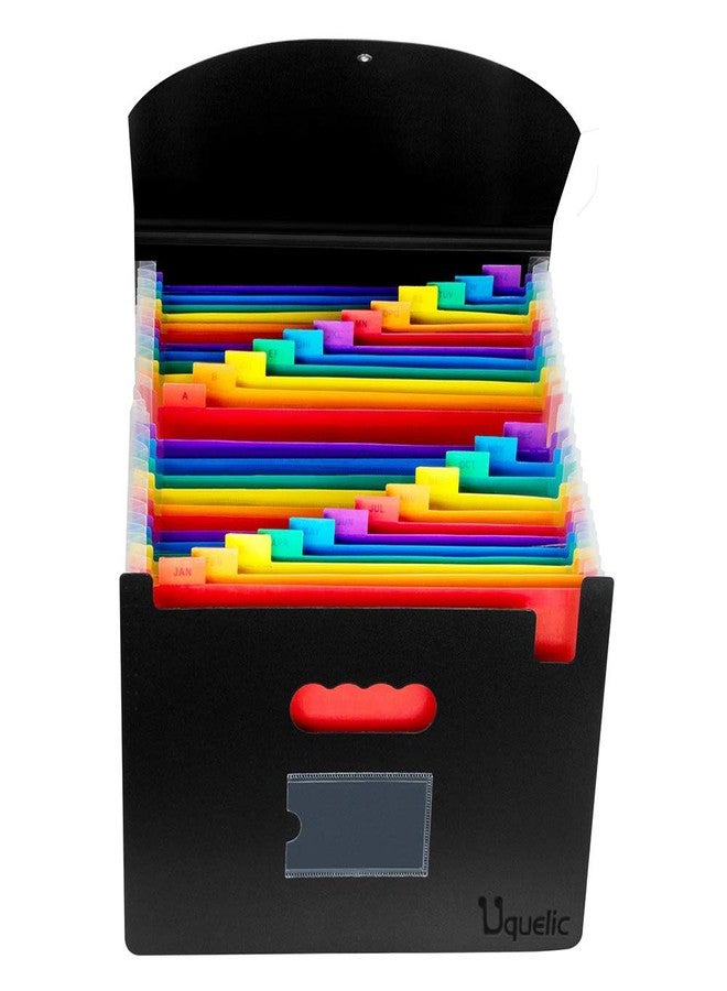Uquelic 24 Pocket Expanding File Folder with Cover - Large Plastic Rainbow Expandable File Organizer Self Standing Accordion A4 Document Folder Wallet Briefcase Business Filing Box - Image 3