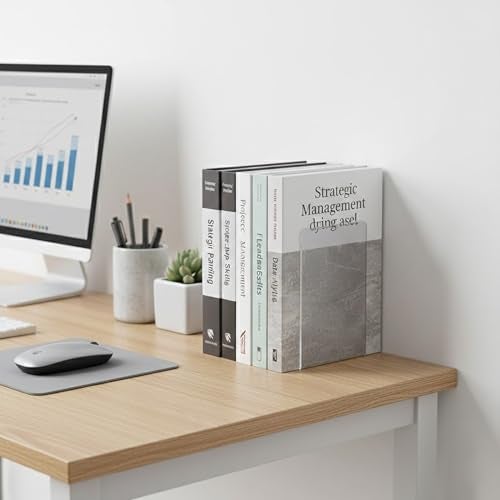 oddpod™ Acrylic Clear Bookends for Office Decor/Book Shelf/Living Room/Home Décor 2101 - Transparent (2 Pcs) - Image 2