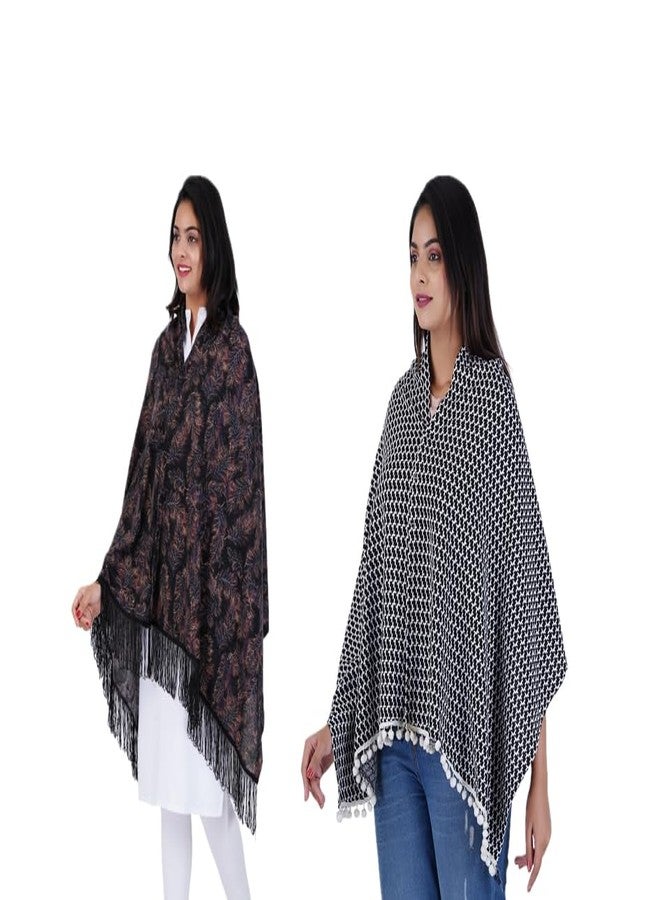 اغيلا شال رضاعة فاخر من أغيلا، ناعم ودافئ، مطبوع ومخطط (أسود مطبوع - كحلي) - Image 2