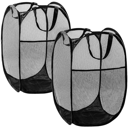 DUCOO Pop Up Hamper, 2 PCS Mesh Pop Up Laundry Hamper, Foldable Mesh Laundry Basket with Space-Saving Design for Home, Dorm, Travel & Storage - Black - Image 1