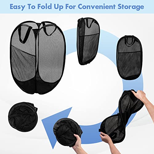DUCOO Pop Up Hamper, 2 PCS Mesh Pop Up Laundry Hamper, Foldable Mesh Laundry Basket with Space-Saving Design for Home, Dorm, Travel & Storage - Black - Image 5