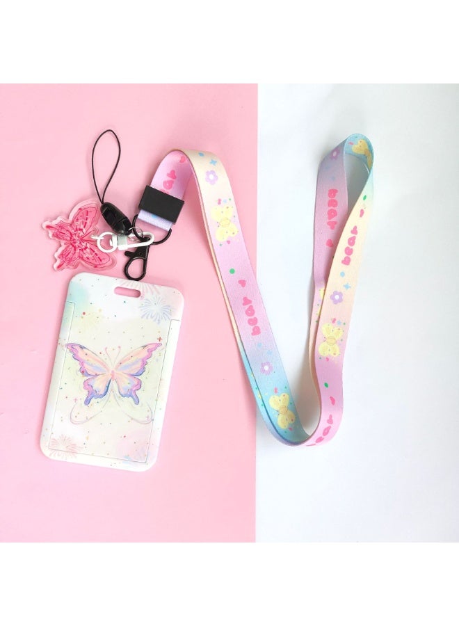 NIBEMINENT 1 - Piece Cartoon Butterfly Kpop Photo Card Holder Pendant Key Chain ID Badge Holder ID Card Holder Photo Card Protector for School ID Office ID Access Card for Women Girls - Image 1