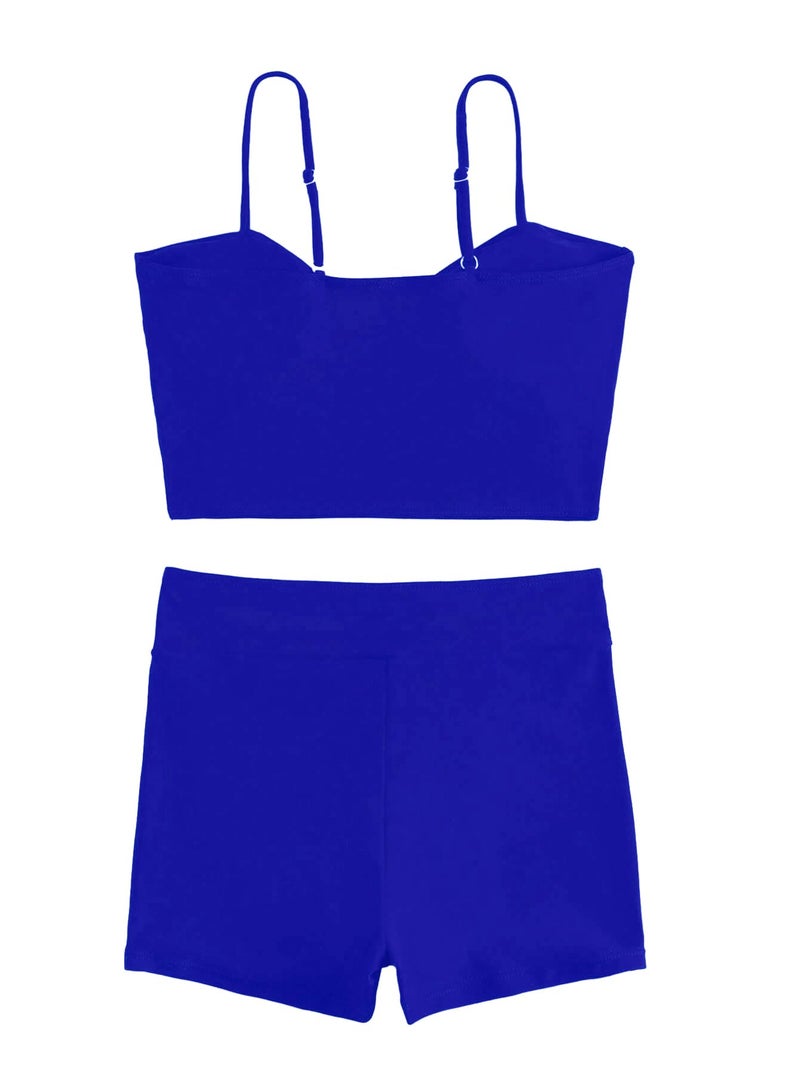 Lilosy High Waisted Tummy Control Drawstring Bikini Set String Swimsuit Cami Top and Tie Side Shorts 2 Piece Women Bathing Suit Royal Blue Medium - Image 5