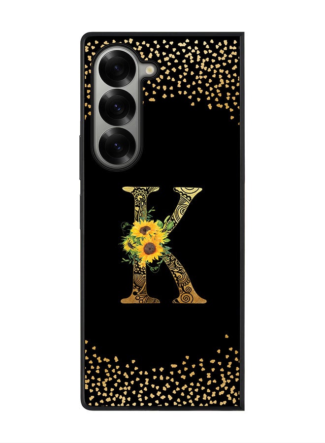 Stylizedd حافظة حواف سوداء متينة لجهاز سامسونج جالاكسي Z Fold6، حافظة مرنة رفيعة - حرف مونوغرام مخصص بنمط زهور - K (أسود) - Image 1