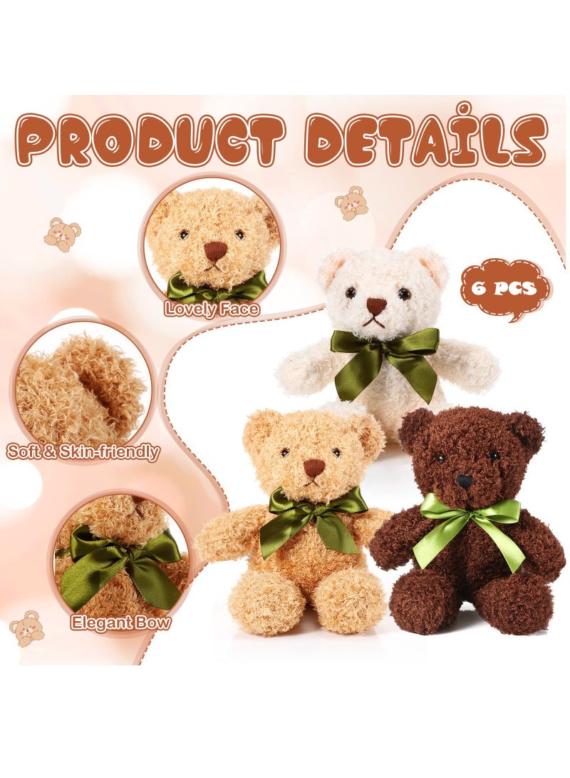 Set of 6 Adorable 10 Inch Plush Bears with Bow Ties Suitable for Birthdays Baby Showers and Party Favors - Image 3