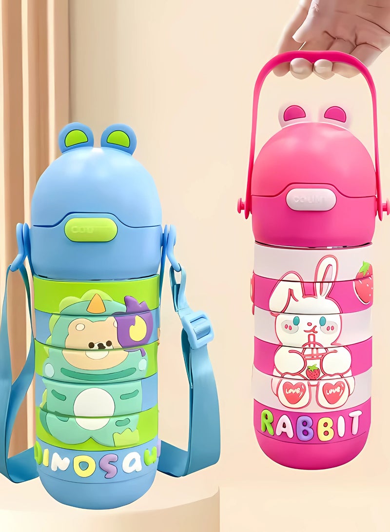 تويسو زجاجة مياه دوارة من الفولاذ المقاوم للصدأ للأطفال من Twisoo مع مصاصة وحزام مزدوج الجدار معزول بتفريغ الهواء، زجاجة مياه تعليمية وممتعة وتعلم للأطفال والفتيات والفتيان مقاومة للتسرب 430 مل (لون القرنفل) - Image 3