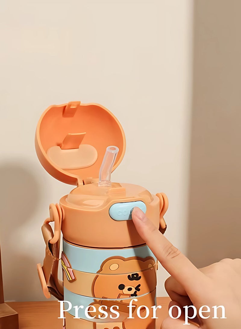 تويسو زجاجة مياه دوارة من الفولاذ المقاوم للصدأ للأطفال من Twisoo مع مصاصة وحزام مزدوج الجدار معزول بتفريغ الهواء، زجاجة مياه تعليمية وممتعة وتعلم للأطفال والفتيات والفتيان مقاومة للتسرب 430 مل (لون القرنفل) - Image 4