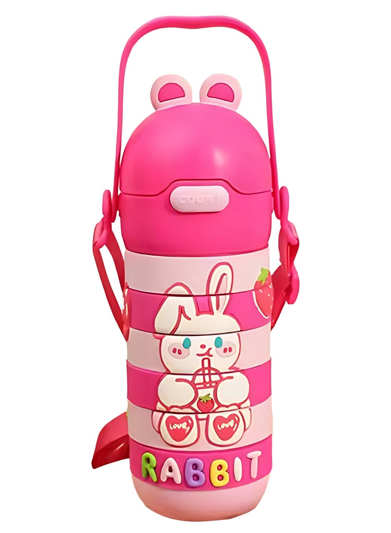 تويسو زجاجة مياه دوارة من الفولاذ المقاوم للصدأ للأطفال من Twisoo مع مصاصة وحزام مزدوج الجدار معزول بتفريغ الهواء، زجاجة مياه تعليمية وممتعة وتعلم للأطفال والفتيات والفتيان مقاومة للتسرب 430 مل (لون القرنفل) - Image 1