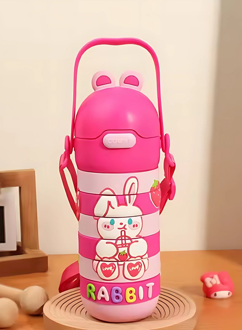 تويسو زجاجة مياه دوارة من الفولاذ المقاوم للصدأ للأطفال من Twisoo مع مصاصة وحزام مزدوج الجدار معزول بتفريغ الهواء، زجاجة مياه تعليمية وممتعة وتعلم للأطفال والفتيات والفتيان مقاومة للتسرب 430 مل (لون القرنفل) - Image 2