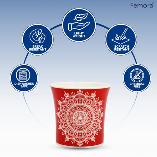 Femora Handblock Multicolor Cups Set of 6, 160ML, Microwave Safe, Ceramic - Image 3