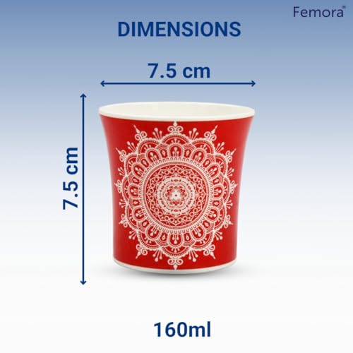 Femora Handblock Multicolor Cups Set of 6, 160ML, Microwave Safe, Ceramic - Image 2