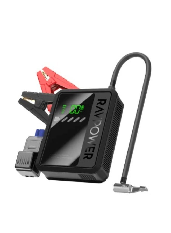 RAVPOWER Portable Car Jump Starter & Air Compressor 8000mAh 30W – Black - Image 1