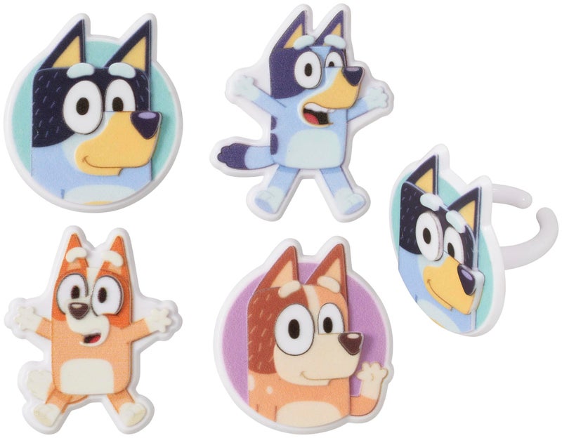 DecoPac Bluey So Much Fun Rings  72 Cupcake Decorations Featuring Bluey  Bingo  Bandit  and Chilli  3D Food Safe Cake Toppers - 72 Pack - Image 2