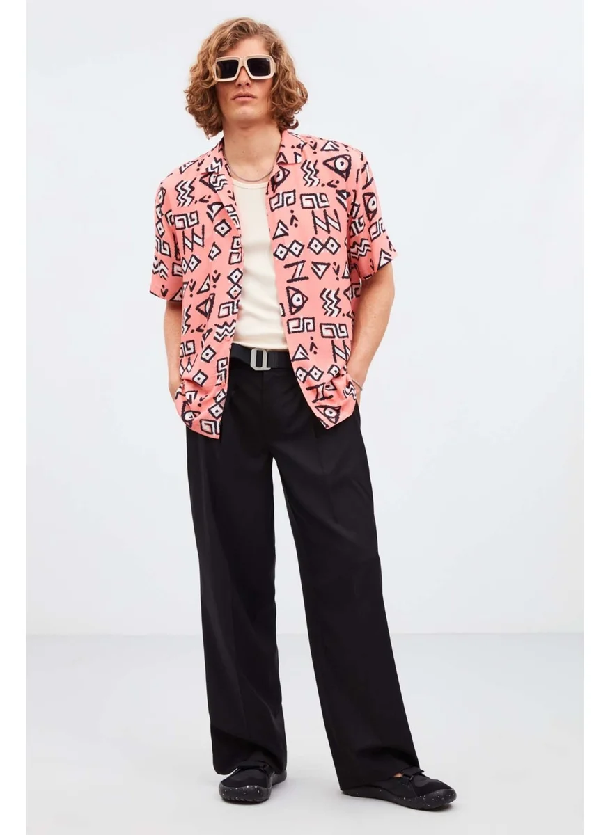 جريميلانج Sanremo Men's 100% Cotton Poplin Fabric Patterned Summer Pink Shirt