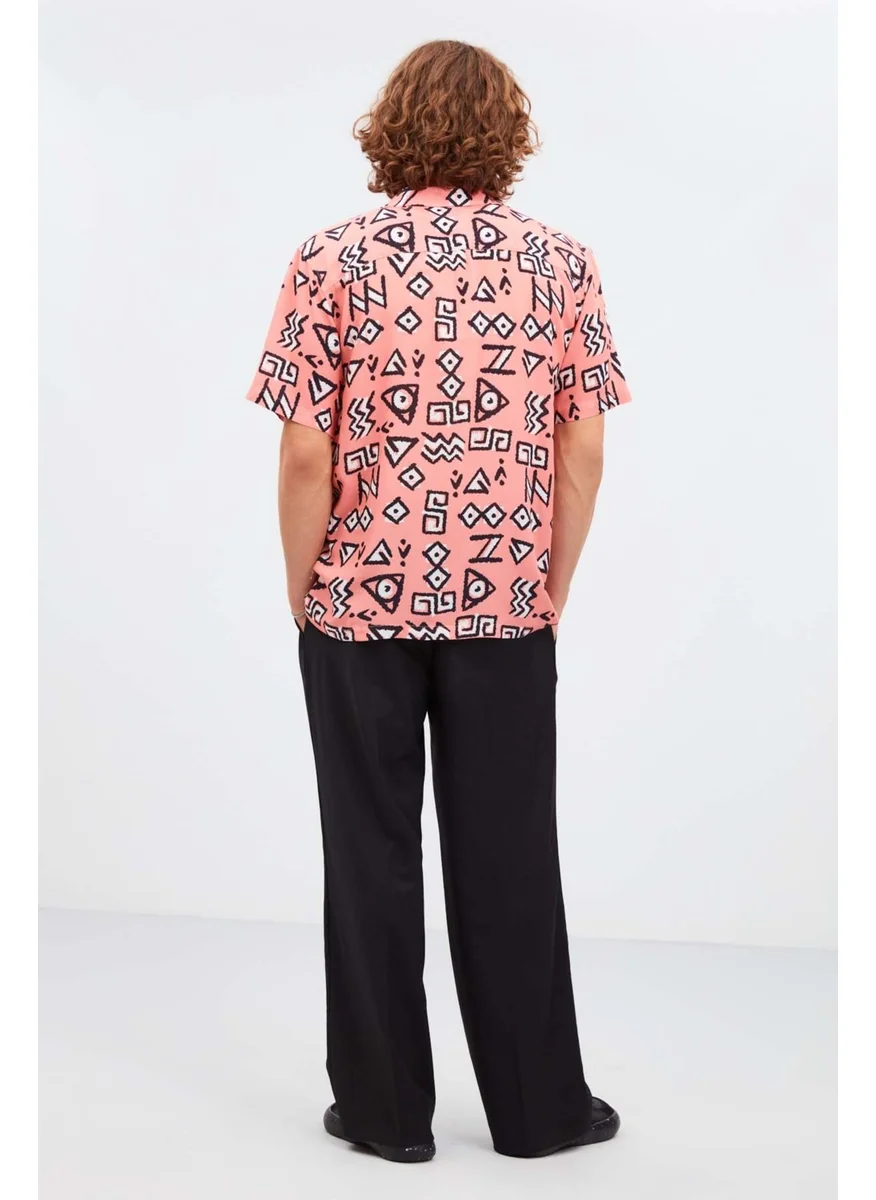 جريميلانج Sanremo Men's 100% Cotton Poplin Fabric Patterned Summer Pink Shirt