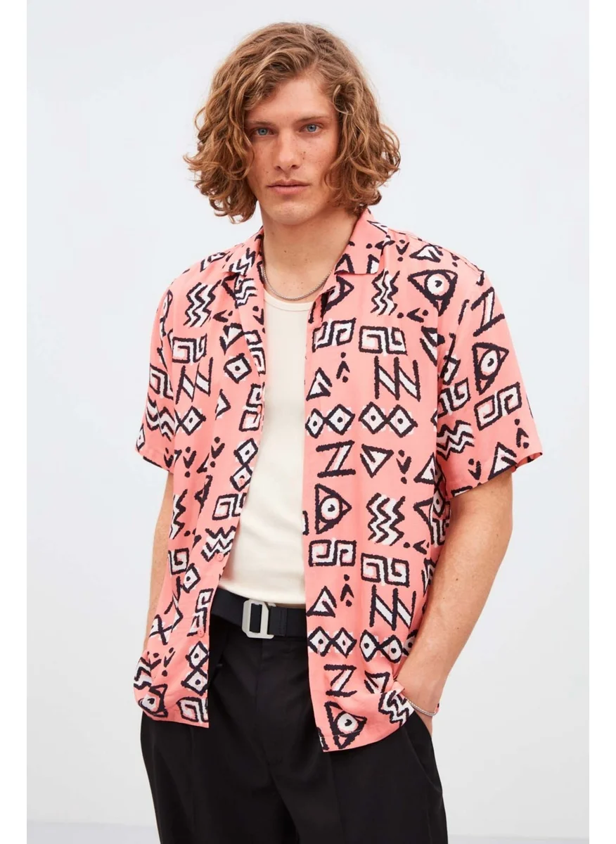 جريميلانج Sanremo Men's 100% Cotton Poplin Fabric Patterned Summer Pink Shirt