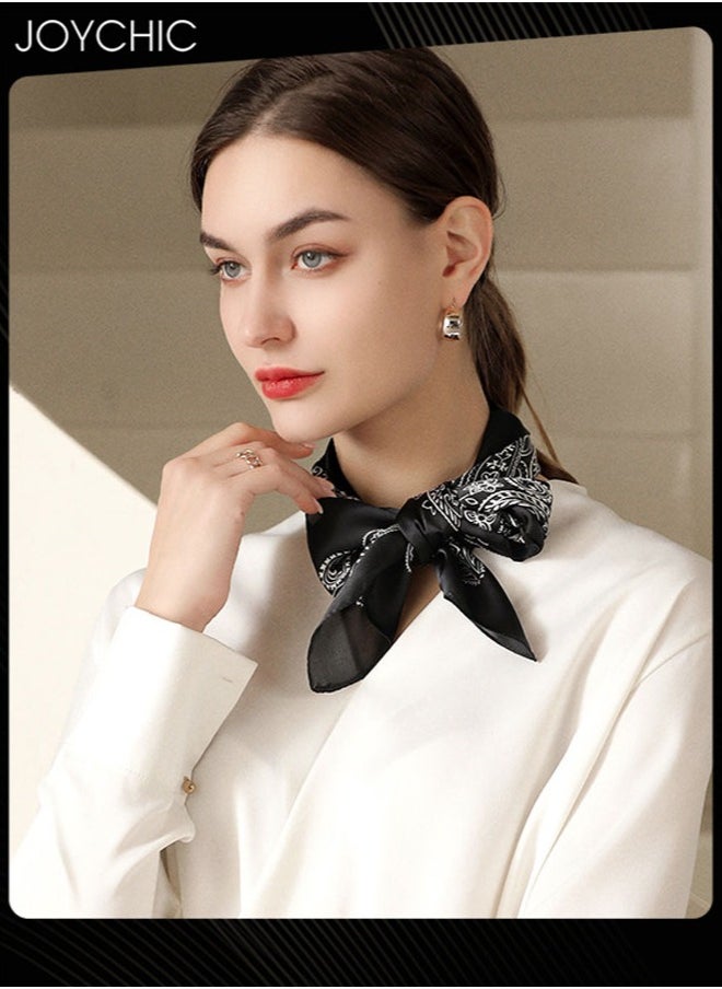 Joychic - Spring and Summer Women Classic Small Silk Scarf 70 Square Scarf Cashew Flower Printed Scarf Decorative Headscarf for Daily Use Black - Image 1