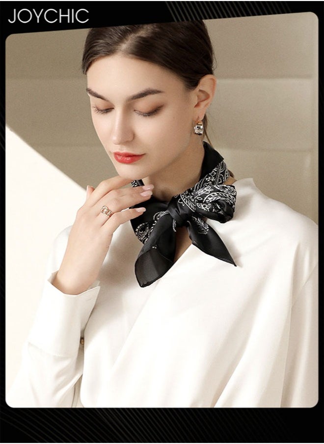 Joychic - Spring and Summer Women Classic Small Silk Scarf 70 Square Scarf Cashew Flower Printed Scarf Decorative Headscarf for Daily Use Black - Image 1