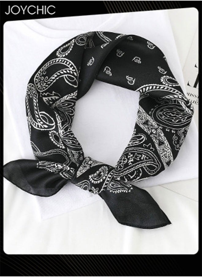 Joychic - Spring and Summer Women Classic Small Silk Scarf 70 Square Scarf Cashew Flower Printed Scarf Decorative Headscarf for Daily Use Black - Image 1