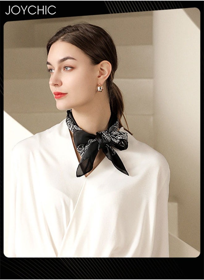Joychic - Spring and Summer Women Classic Small Silk Scarf 70 Square Scarf Cashew Flower Printed Scarf Decorative Headscarf for Daily Use Black - Image 1