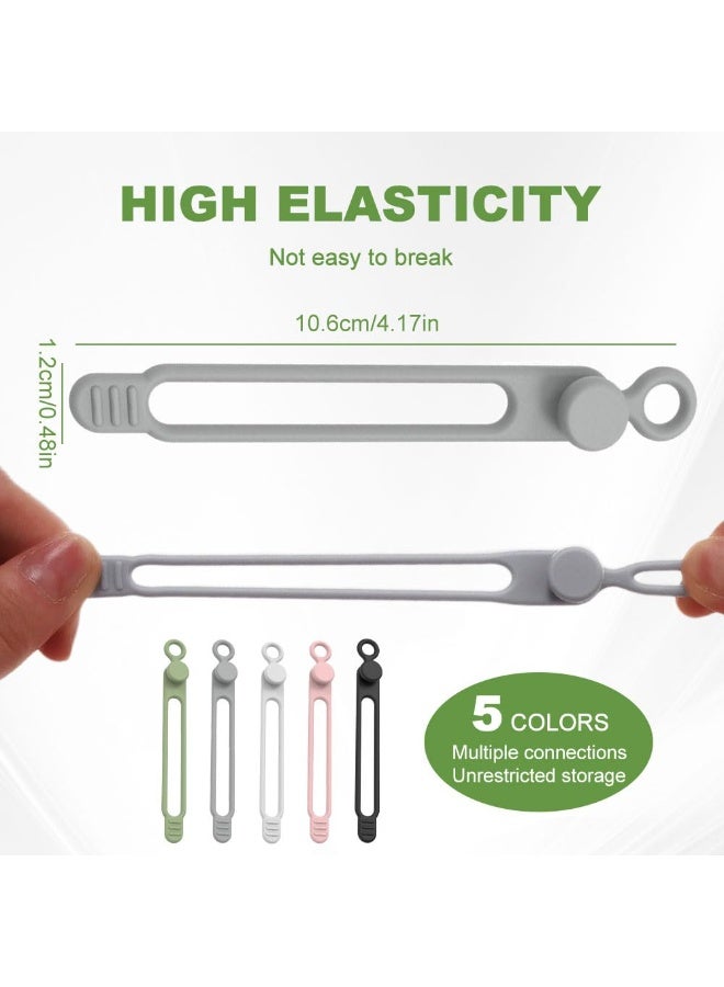 10PC Data Cable Organizer, 2026 Upgrade Silicone Cable Ties Reusable Cable Management Organizers, Multipurpose Elastic Cord Organizer for Fastening and Bundling Cable Cords Wires (A) - Image 2