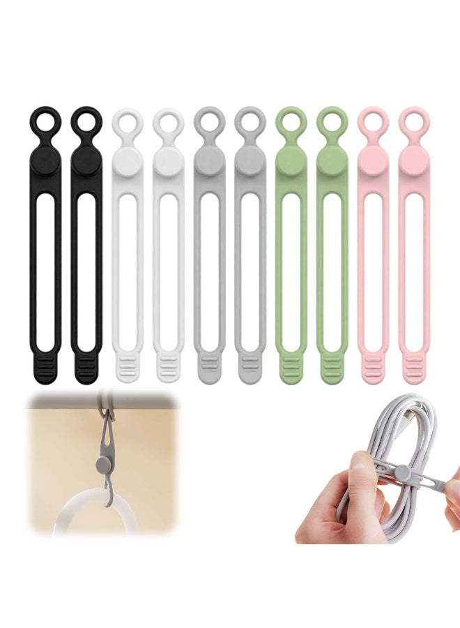 10PC Data Cable Organizer, 2026 Upgrade Silicone Cable Ties Reusable Cable Management Organizers, Multipurpose Elastic Cord Organizer for Fastening and Bundling Cable Cords Wires (A) - Image 1