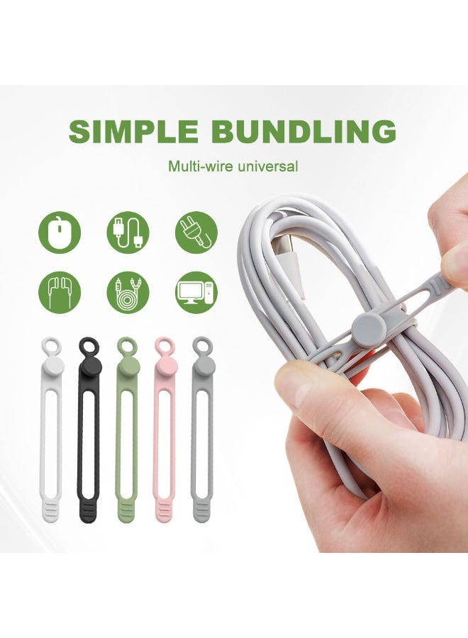 10PC Data Cable Organizer, 2026 Upgrade Silicone Cable Ties Reusable Cable Management Organizers, Multipurpose Elastic Cord Organizer for Fastening and Bundling Cable Cords Wires (A) - Image 3