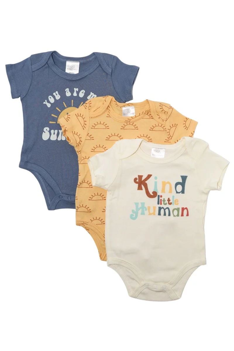 بمبىمىشى Bambimici 3-Piece Short Sleeve You are my Sunshine Print Bodysuit for Baby