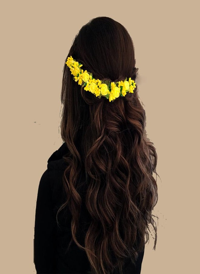 Hair Flare Rose Flower Hair Vein/Juda Bun Pin/Small Rose Tiara Hair Accessories for Women and Girls - 2568, Yellow - Image 3