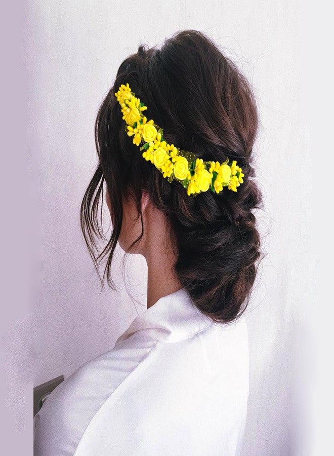 Hair Flare Rose Flower Hair Vein/Juda Bun Pin/Small Rose Tiara Hair Accessories for Women and Girls - 2568, Yellow - Image 1