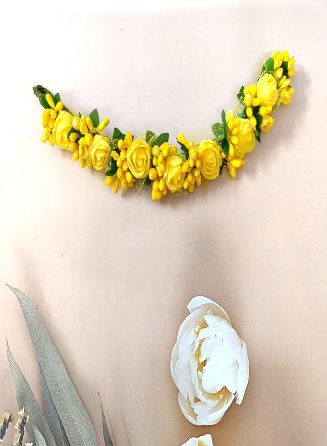 Hair Flare Rose Flower Hair Vein/Juda Bun Pin/Small Rose Tiara Hair Accessories for Women and Girls - 2568, Yellow - Image 5