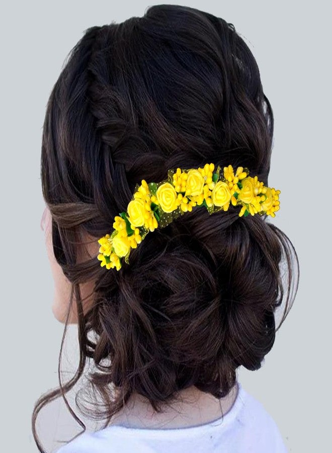 Hair Flare Rose Flower Hair Vein/Juda Bun Pin/Small Rose Tiara Hair Accessories for Women and Girls - 2568, Yellow - Image 2