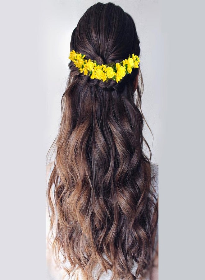 Hair Flare Rose Flower Hair Vein/Juda Bun Pin/Small Rose Tiara Hair Accessories for Women and Girls - 2568, Yellow - Image 4
