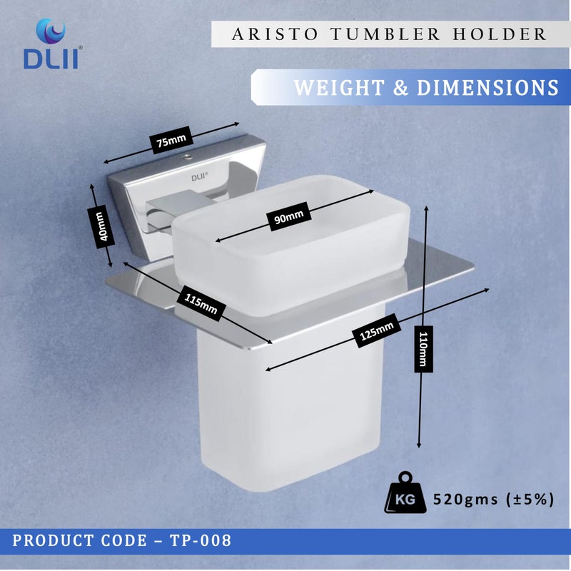 DLII® Aristo Tumbler Holder SS 304 Grade - Contemporary Design Toothbrush Organizer | Rust-Resistant Premium Bathroom Accessory | Wall Mounted Brush Holder - Image 3