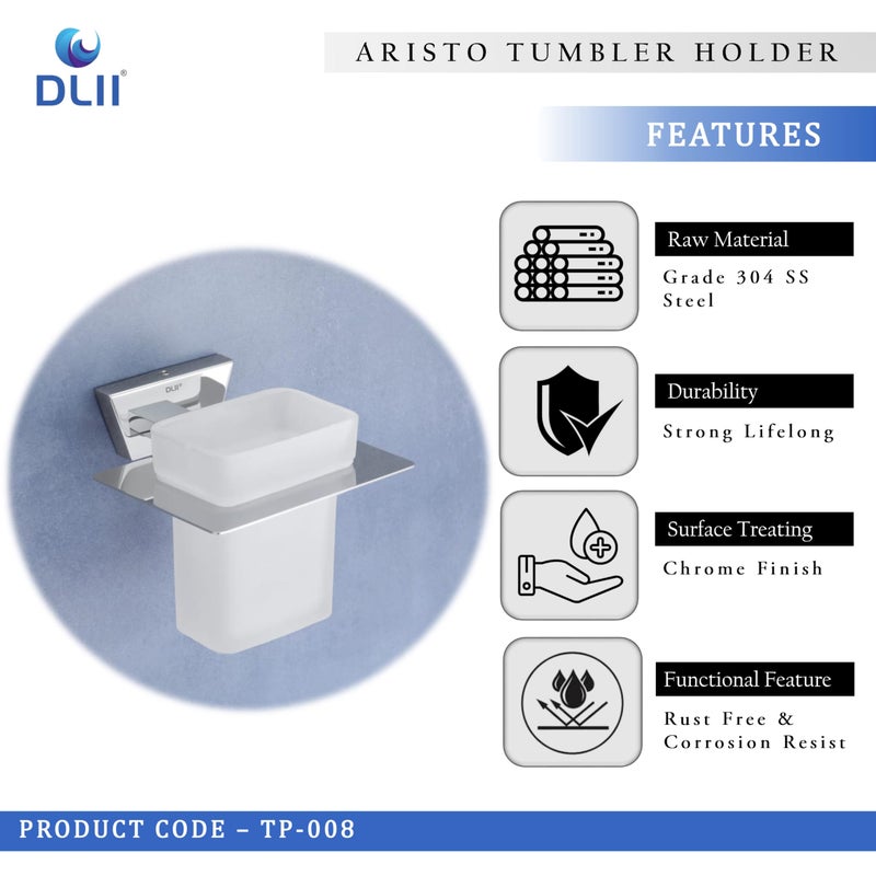 DLII® Aristo Tumbler Holder SS 304 Grade - Contemporary Design Toothbrush Organizer | Rust-Resistant Premium Bathroom Accessory | Wall Mounted Brush Holder - Image 4