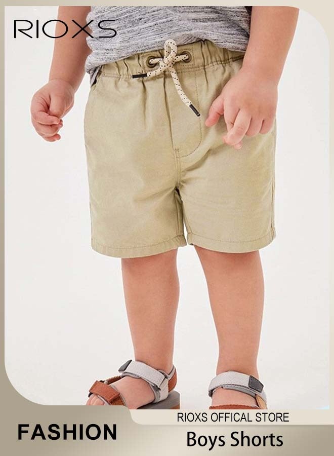 RIOXS Toddler Baby Boys Jogger Shorts Summer 100% Cotton Casual Knit Short Pants Active Pants with Drawstring - Image 1