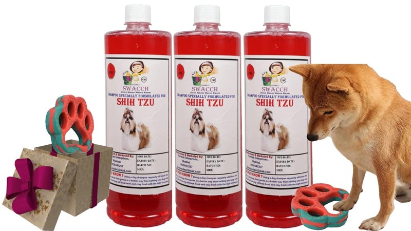 swacch Shih Tzu Dog Shampoo + Paw Shape I Rubber Dog Toy for Training and Interactive I Durable & Safe I Combo Pack I 3 Litre Strawberry - Image 1