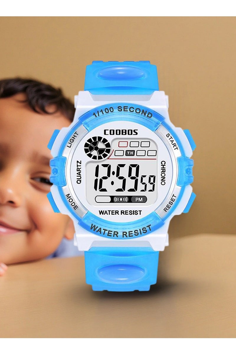 COOBOS 35mm size Children Digital Watch, Kids Water Resistant Rubber Digital Boy's and girl's Watch, Shockproof 30M Swim Safe, LED Night Light (blue) - Image 1