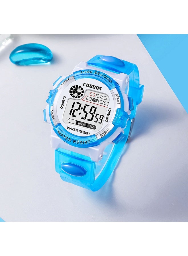 COOBOS 35mm size Children Digital Watch, Kids Water Resistant Rubber Digital Boy's and girl's Watch, Shockproof 30M Swim Safe, LED Night Light (blue) - Image 2