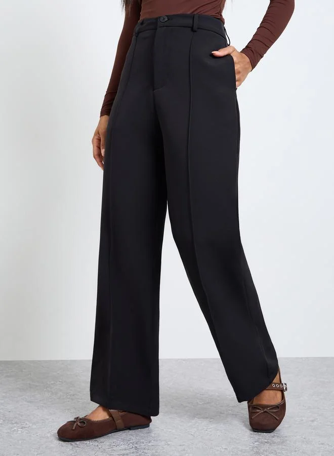 Take Two Black Pintuck Detail Straight Pants