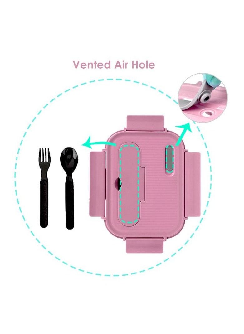 Alissa - Glass Lunch Box Meal Prep Containers Food Storage Box with Lid Leak-proof Lunch Container Microwavable 1000ML Capacity（Equipped with knife and fork） (Pink-2-compartment) - Image 1