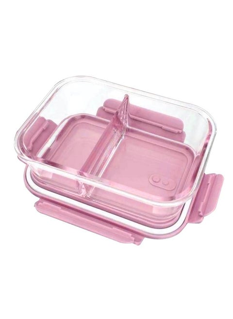 Glass Lunch Box Meal Prep Containers Food Storage Box with Lid Leak-proof Lunch Container Microwavable 1000ML Capacity（Equipped with knife and fork） (Pink-2-compartment)