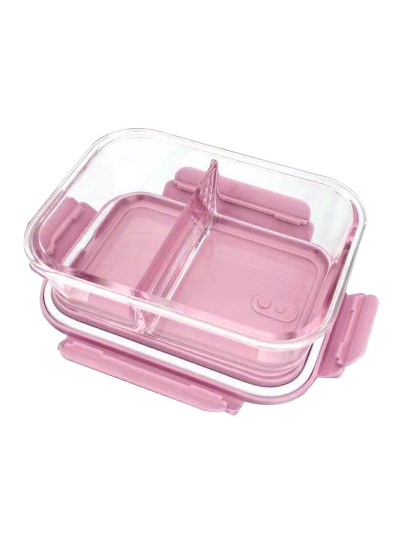 Alissa - Glass Lunch Box Meal Prep Containers Food Storage Box with Lid Leak-proof Lunch Container Microwavable 1000ML Capacity（Equipped with knife and fork） (Pink-2-compartment) - Image 1