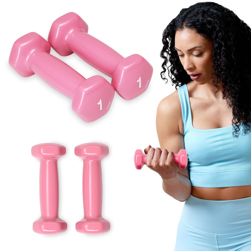SPRI Deluxe Vinyl Coated Dumbbell Set Pink 1 lb Set of 2 Hand Weights for Muscle Toning Step Aerobics Strength Training ProfessionalGrade Unisex Workout Equipment for Home Gym