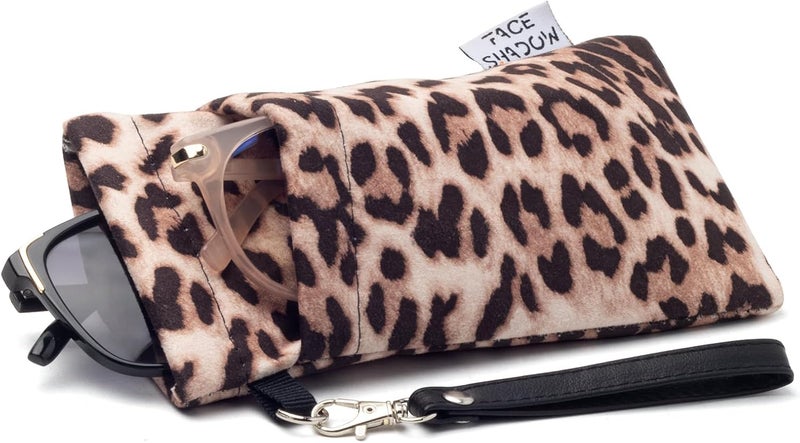 Face Shadow Double Glasses Case Soft Eyeglass Case For Women Men Squeeze Top Sunglasses Case With Cleaning Cloth - Image 1