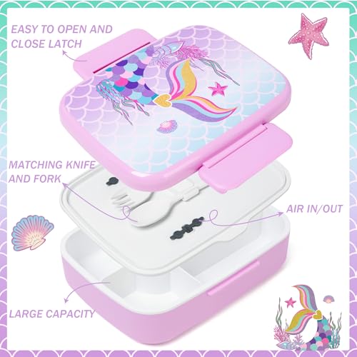 Oruiji Mermaid Bento Box for Kids Lunch Boxs for Girls Bento Lunch Box for Kids Lunch Box Set with 5 Compartments Stainless Steel Water Bottle, Lunch Bag, Ice Pack Set Back to School Supplies - Image 3