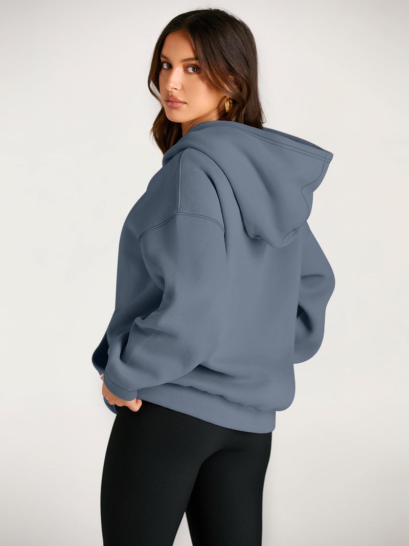 EFAN Women's Oversized Fleece Hoodie, Cozy Plush Pullover Sweatshirt with Pocket GreyBlue M - Image 4