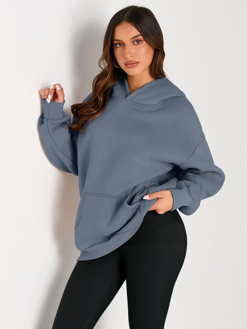 EFAN Women's Oversized Fleece Hoodie, Cozy Plush Pullover Sweatshirt with Pocket GreyBlue M - Image 2