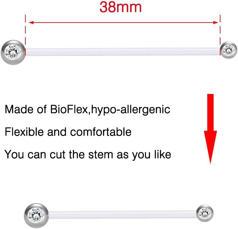 JFORYOU Pregnancy Maternity Flexible Bioplast Long Belly Button Rings Navel Retainer Body Piercing 14G 1&1/2 Inch Length Varied Style - Image 2