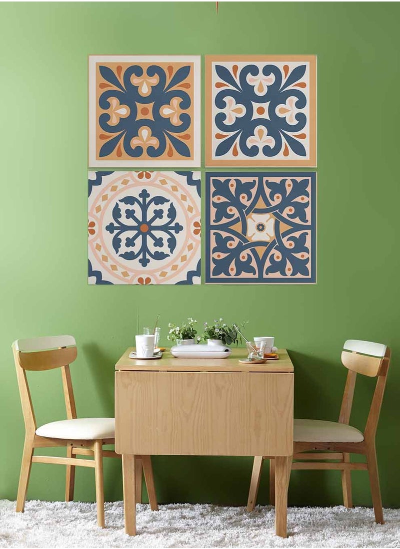 LOWHA Set Of 4 Framed Square Canvas Wall Arts Stretched Over Wooden Frame, Azulejo Art Painting, For Home, Living Room, Office Decor  - Image 3